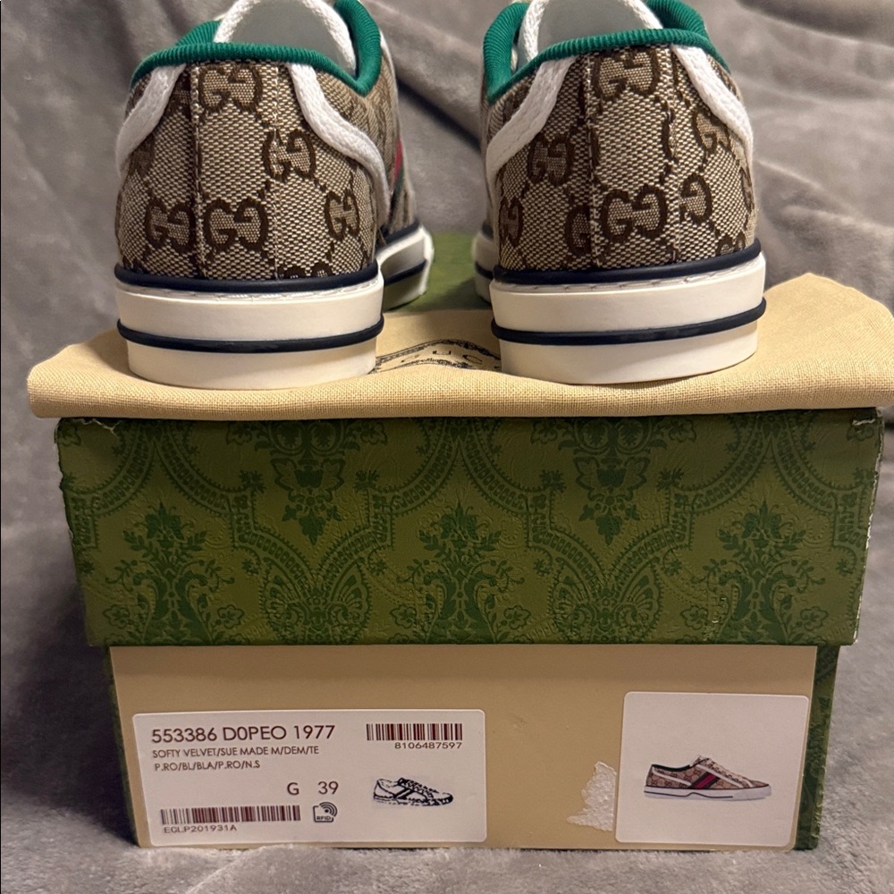 Gucci Men's Brown Sneakers with Red and Green Stripes - Picture 5 of 9